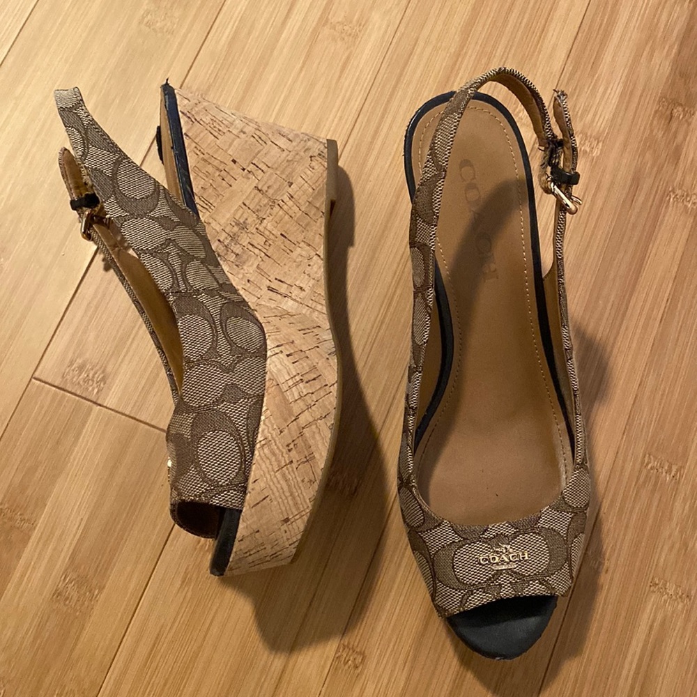Coach wedge open toe shoes.